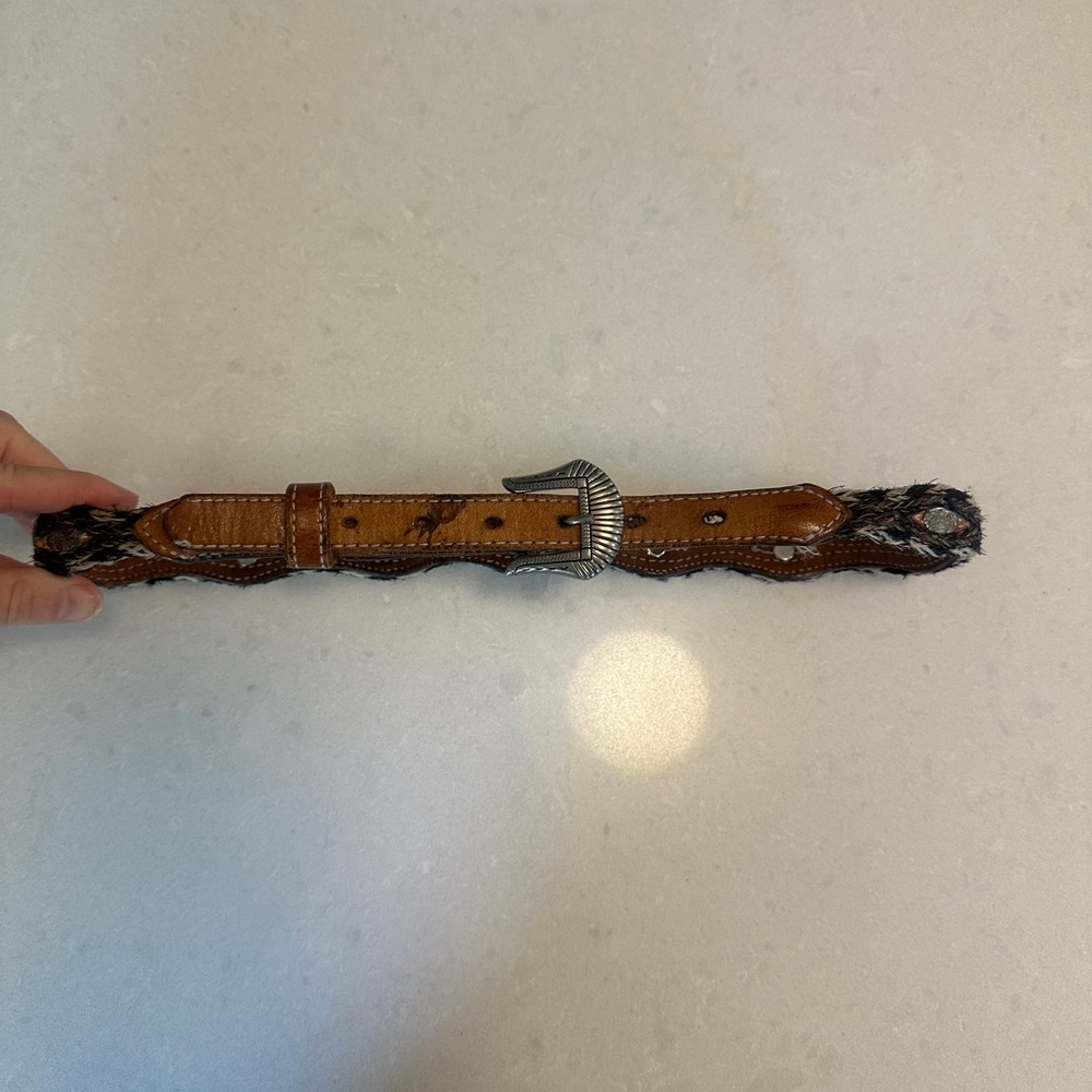 XS/S Vintage Leather Belt with Woven Detail